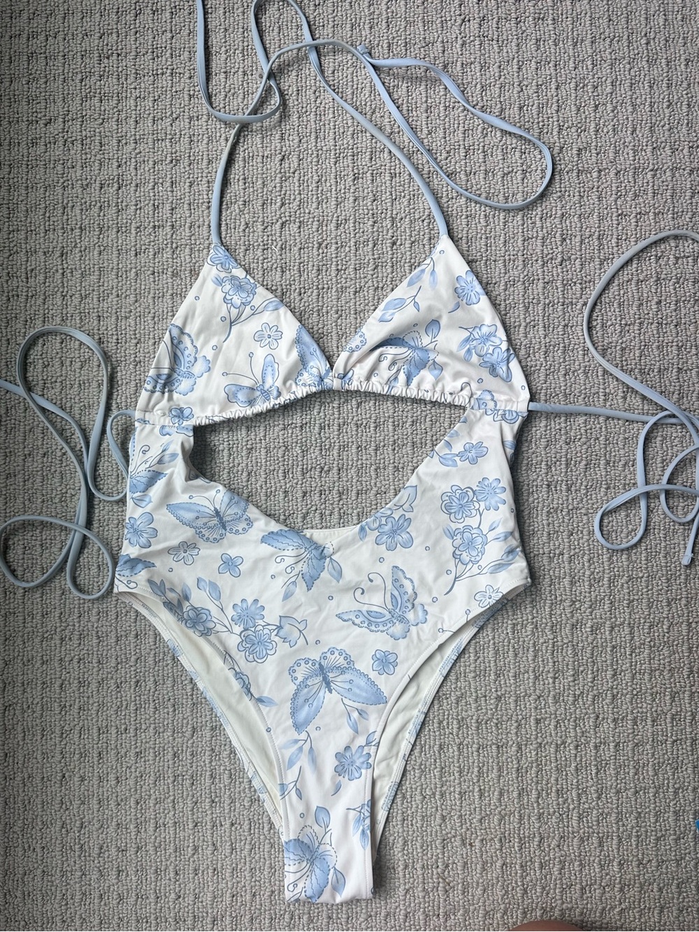 Frankies Bikinis Sydney Sweeney Blue Floral/butterfly One piece